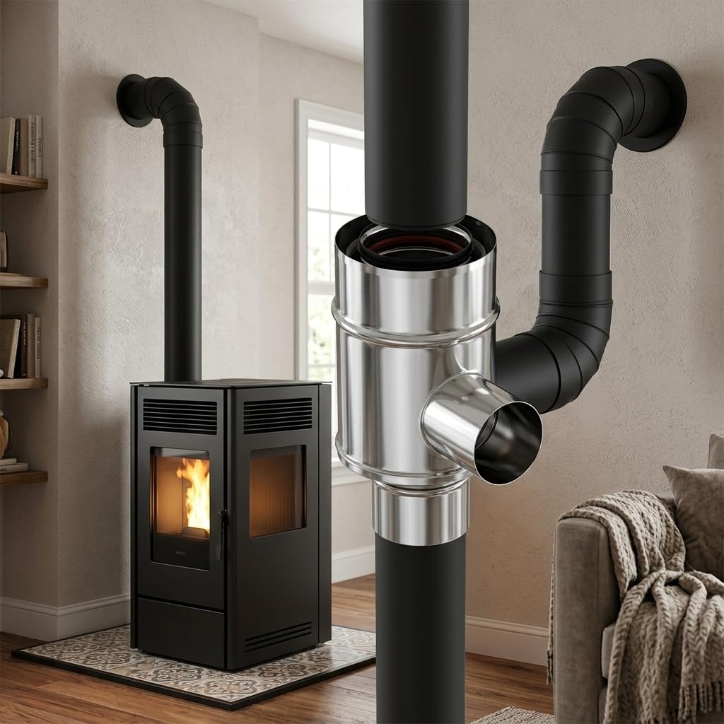 MAKA Collettore Coassiale Verticale Canna Fumaria Pellet Inox Ø 100/150 mm