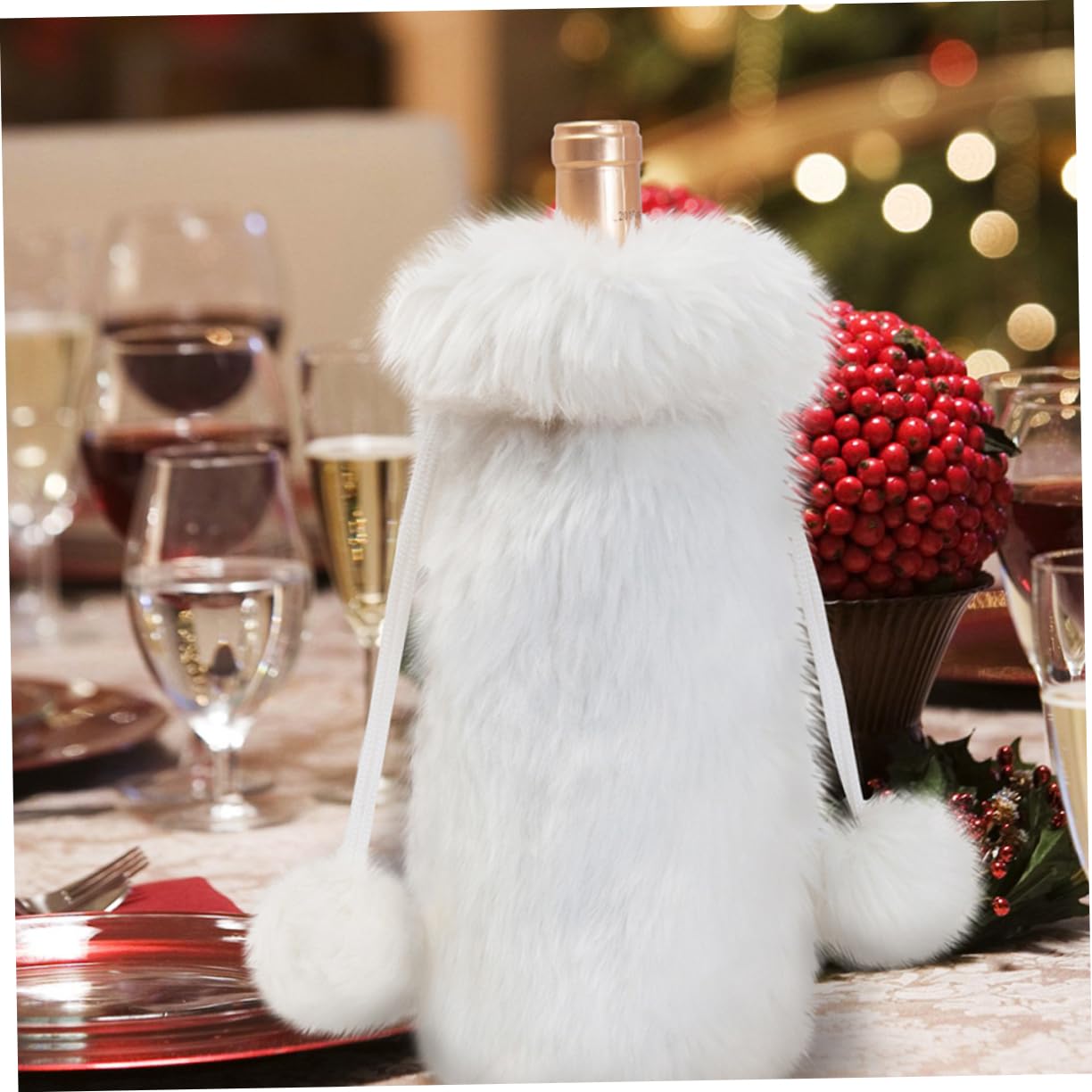 Alipis 6 Piezas 1 Juego De Bolsa De Botella De Vino De Felpa Bolsas De Vino De Vacaciones Botella De Vino De Navidad Decorativa Mangas De De Felpa De Navidad Bolsas De De