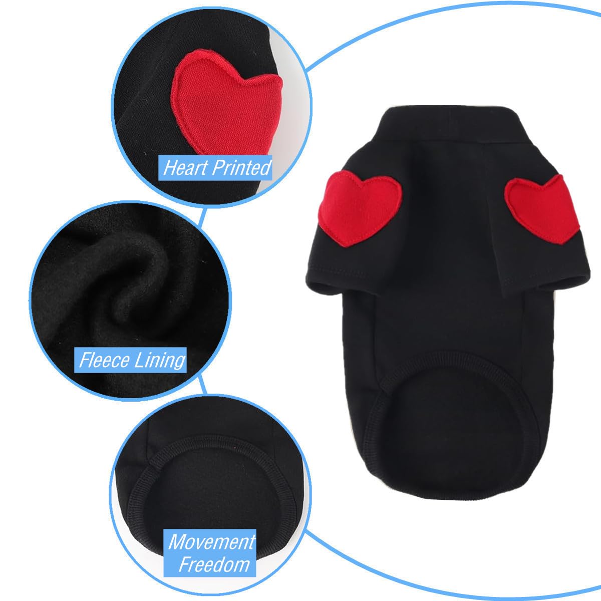 SamHeng Dog Sweatshirt Turtleneck Small Dog Hoodie Fleece Inside Dog Jumper Pet Dog Cat Sweater Pullover Warm Dog Clothes with Heart Print for Teddy Chihuahua Schnauzer Indoor Outdoor Wear (Black-M) - Image 2