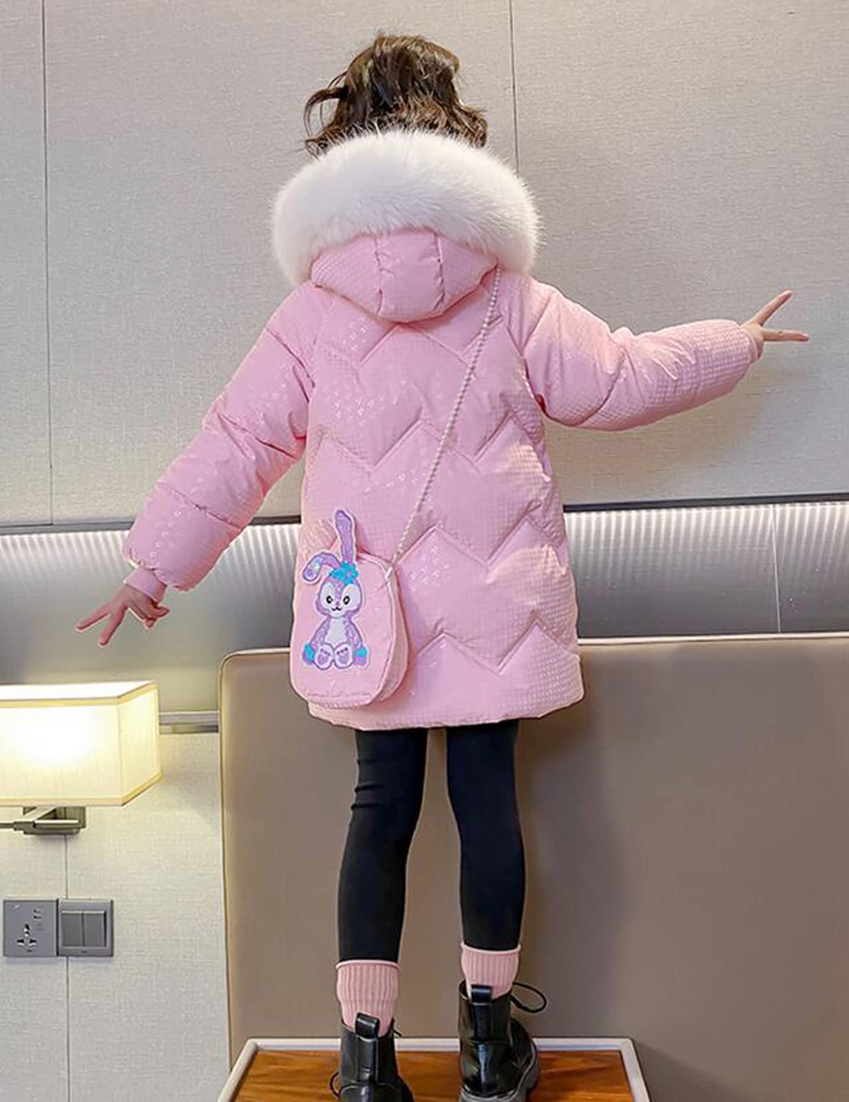 Kurtka puchowa dla dziewczynki Płaszcz polarowy Gruby polar z futrem Kołnierzyk z Kapturem Moda Tunika Płaszcz Dziecięcy Ciepły Wiatroodporny Kurtka, Czerwona, 8-9 lat