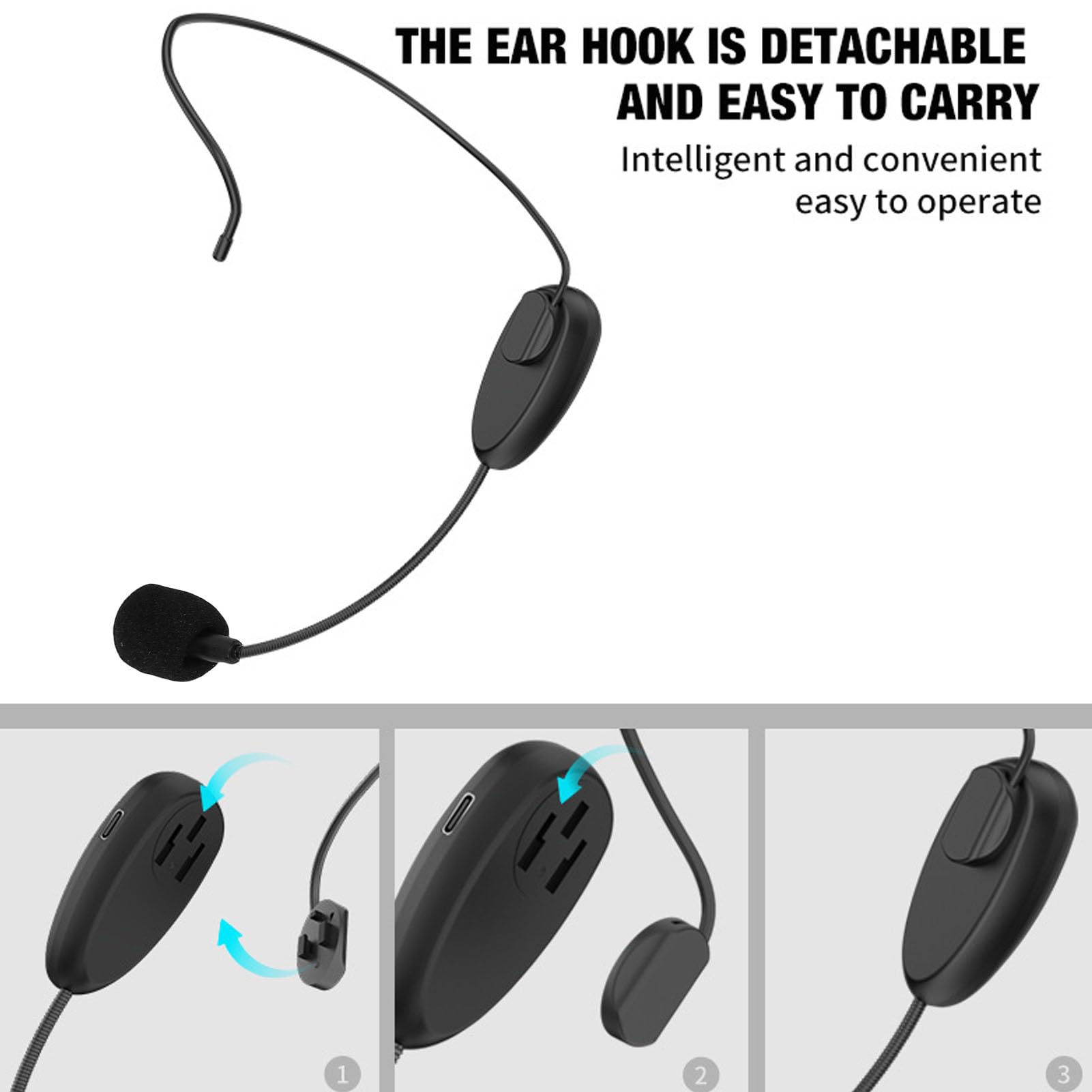 Annadue Microfono Ad Archetto Wireless 2.4G UHF, Microfono Lavalier Wireless con Connettore da 3,5 Mm e 6,35 Mm per Insegnamento, Fitness, Guida Turistica, Amplificatore vocale. (1 per 2)