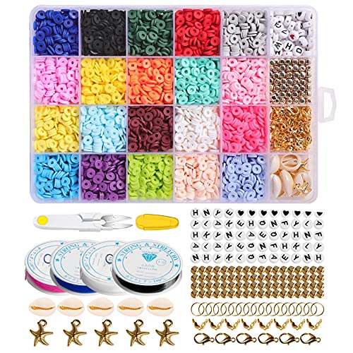 Koknwoa Clay Beads Flat Heishi Beads, 4285Pcs 20 Colors 6mm Round Clay Spacer Beads for Jewelry Making, Bracelet Necklace Earring DIY Making Kits Gift