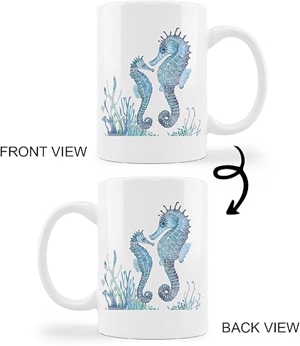 Miniatura 4 de kunlisa Taza de cerámica de caballito de mar con acuarela, diseño de caballitos de mar para parejas, taza de café con leche de 11 onzas, regalos