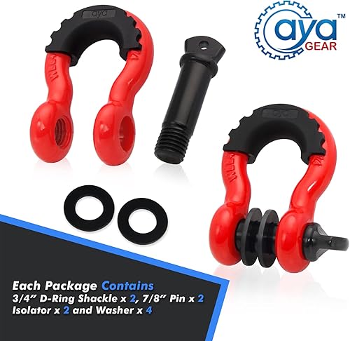 Miniatura 5 de AyA Gear Grillete de anillo D (paquete de 2) 62,700 libras de resistencia a la rotura con pasador de tornillo de 78 pulgadas y grillete aislador y