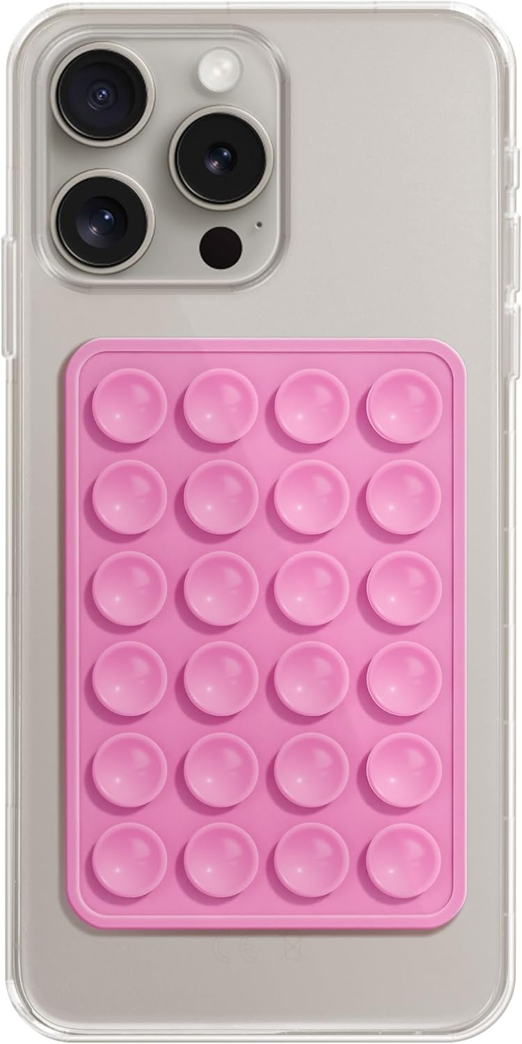 Suction Phone Case, Phone Suction Sticker, Silicone Suction Phone Case for Hands-Free Mobile Accessory Holder Grip, Video Phone Accessory Compatible Mirror, Shower-(Pink)