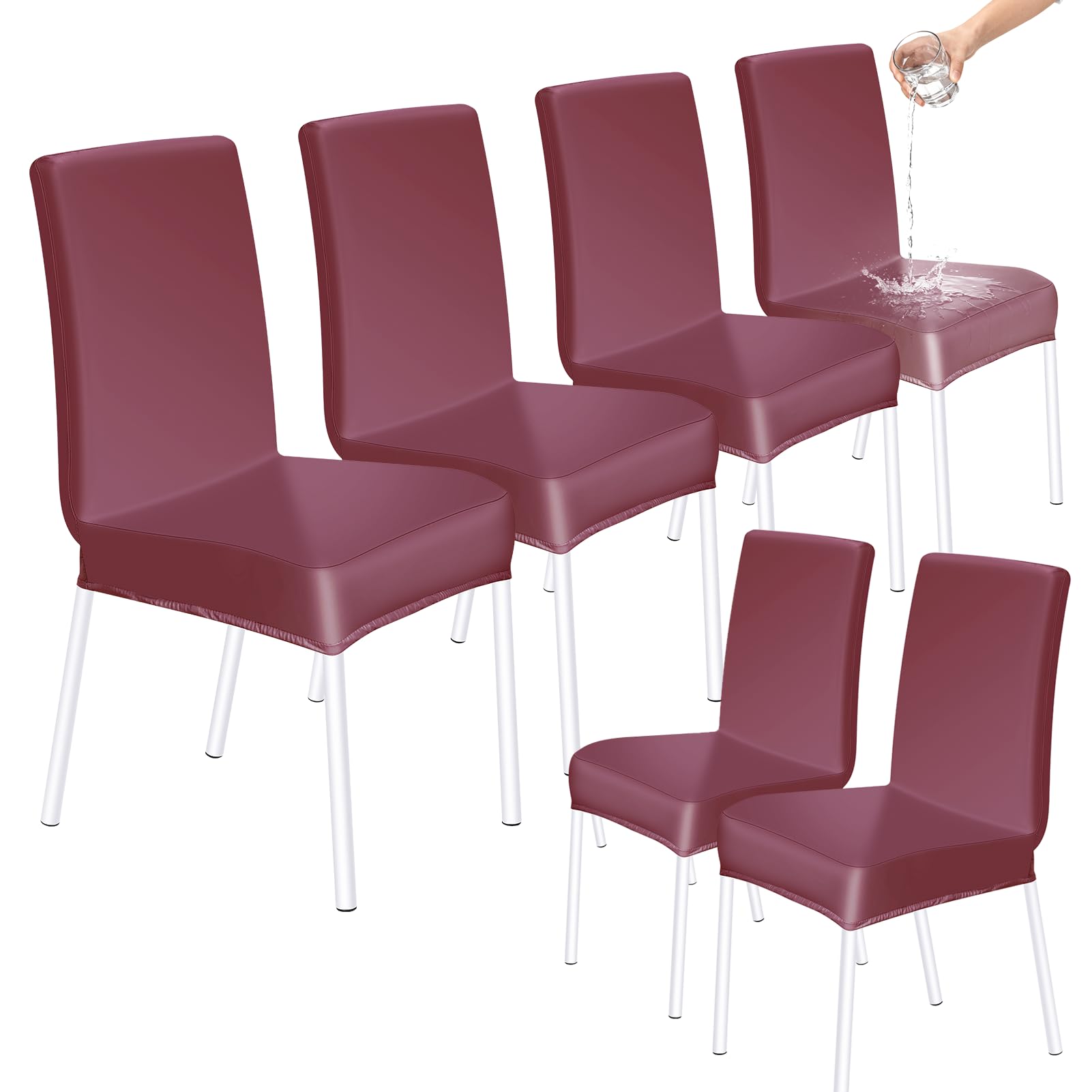 HOZKUY Kratzfeste Stuhlhussen 6er Set, Elastische Wasserfeste Stuhlbezüge Abnehmbar Waschbar, Universal Hussen Schutz für Hochlehner, Schwingstuhl, Küche, Restaurant, Bankett, Hochzeit, Hotel, Rot