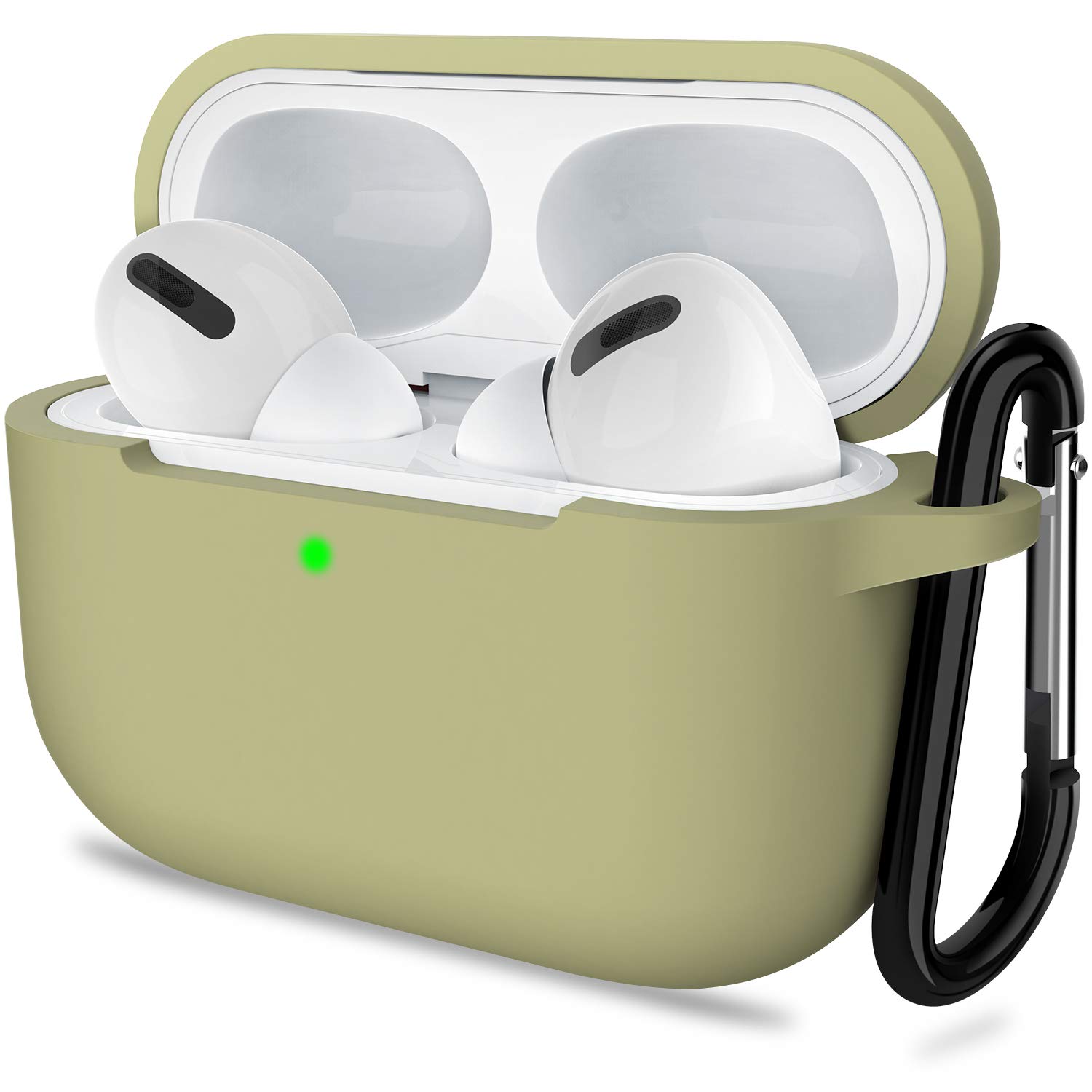 ATUATfor AirPods Pro 1st/2nd Generation Case Cover, Protective Silicone Skin Accessories with Keychain for Women Men for Apple AirPods Pro 2019/2022 Charging Case,Front LED Visible-Army Green