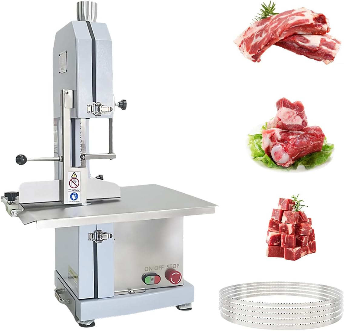 1600W Commercial Electric Bone Saw Machine, Cutting Thickness, Frozen Meat Cutter 110V Commercial Bandsaw Machine, Table Sawing for Chicken Fish Trotter Beef, Equipped with 5 Saw Blades