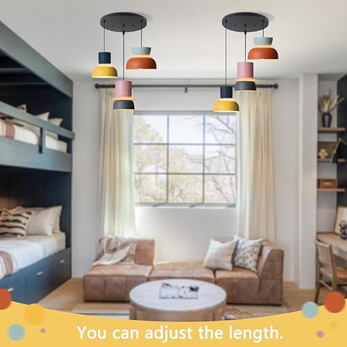 Miniatura 5 de Lámpara colgante moderna nórdica de mediados de siglo, color macarrón, lámpara colgante con pantalla de aluminio, lámparas colgantes de techo