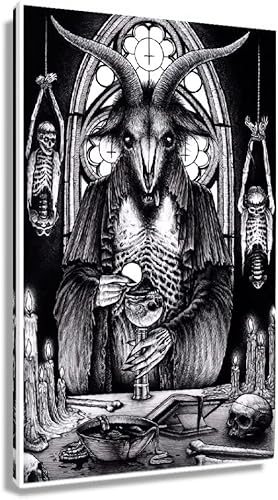 Miniatura 1 de Baphomet - Arte de pared enmarcado en blanco y negro, arte de diablo Satanás, arte de pared en lienzo, póster de terror, cuadros para decoración de