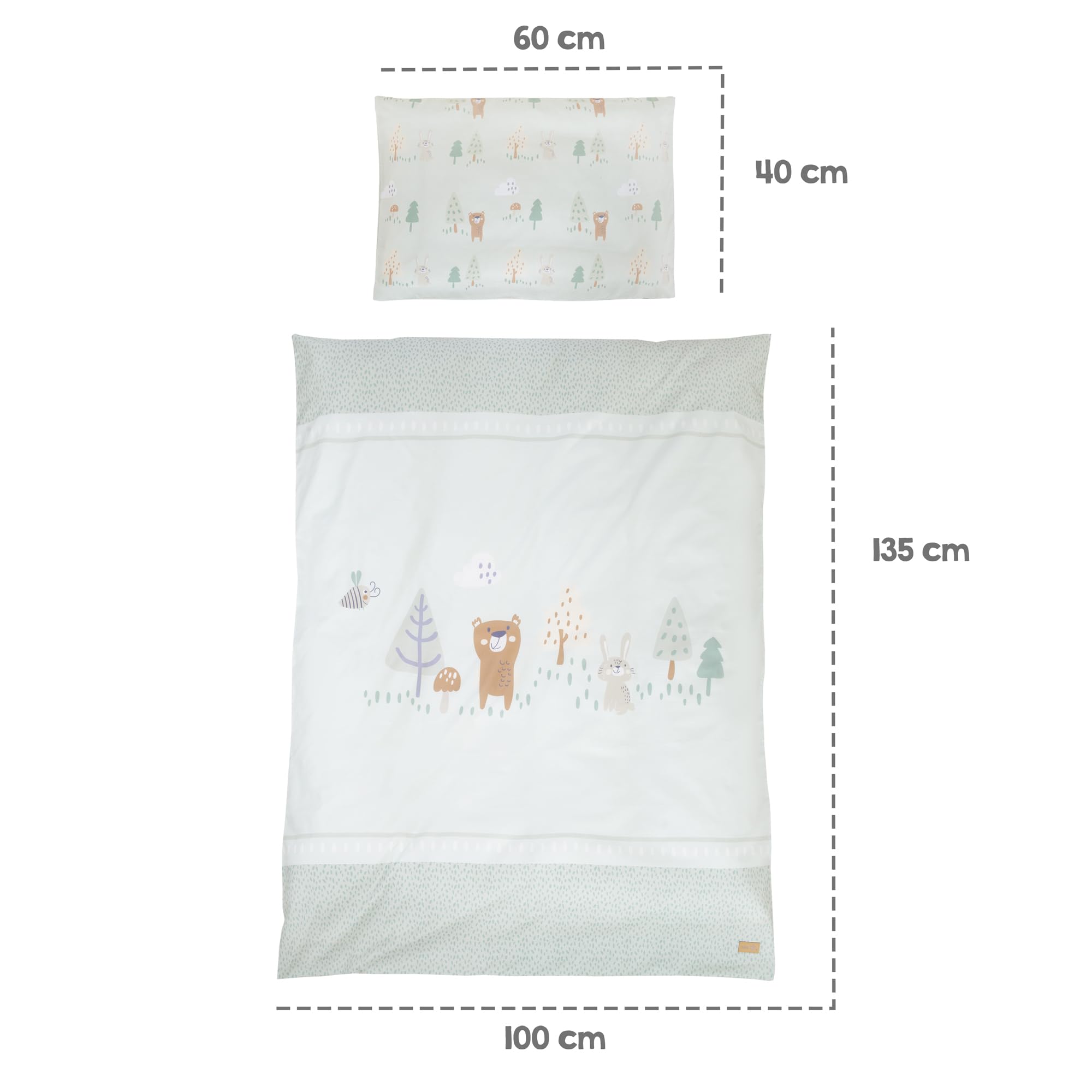 roba Kinderbettwäsche Woodland Buddies - Bezug für Bettdecke 100 x 135 cm + Kopfkissen 40 x 60 cm - Bettwäsche Set 2-teilig aus Baumwolle - Beige/Weiß