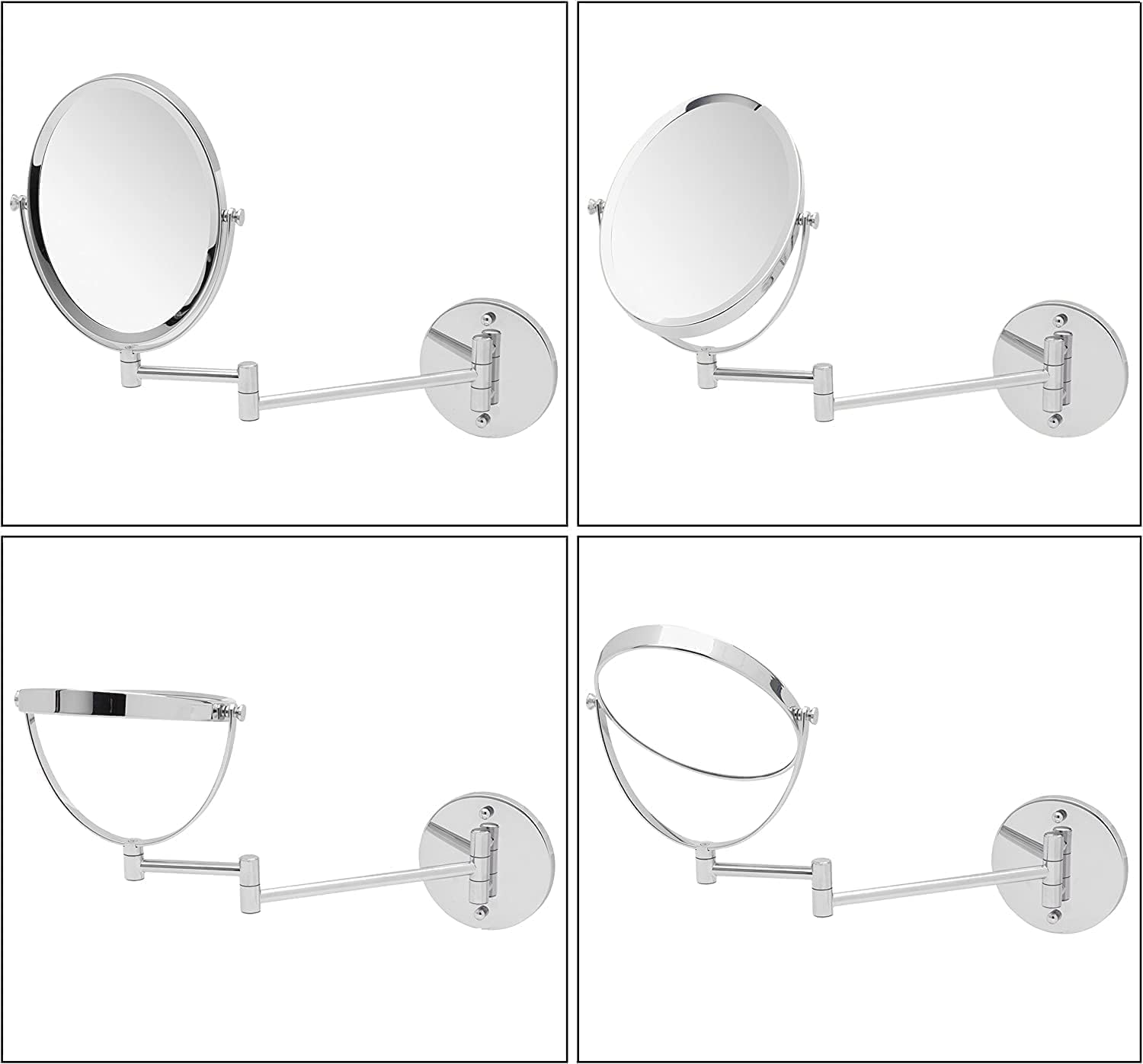 Mirrorvana Specchio ingranditore 5X e 1X da parete per bagno - rotazione a 360°, specchio trucco 17 x 22 cm (cromato)