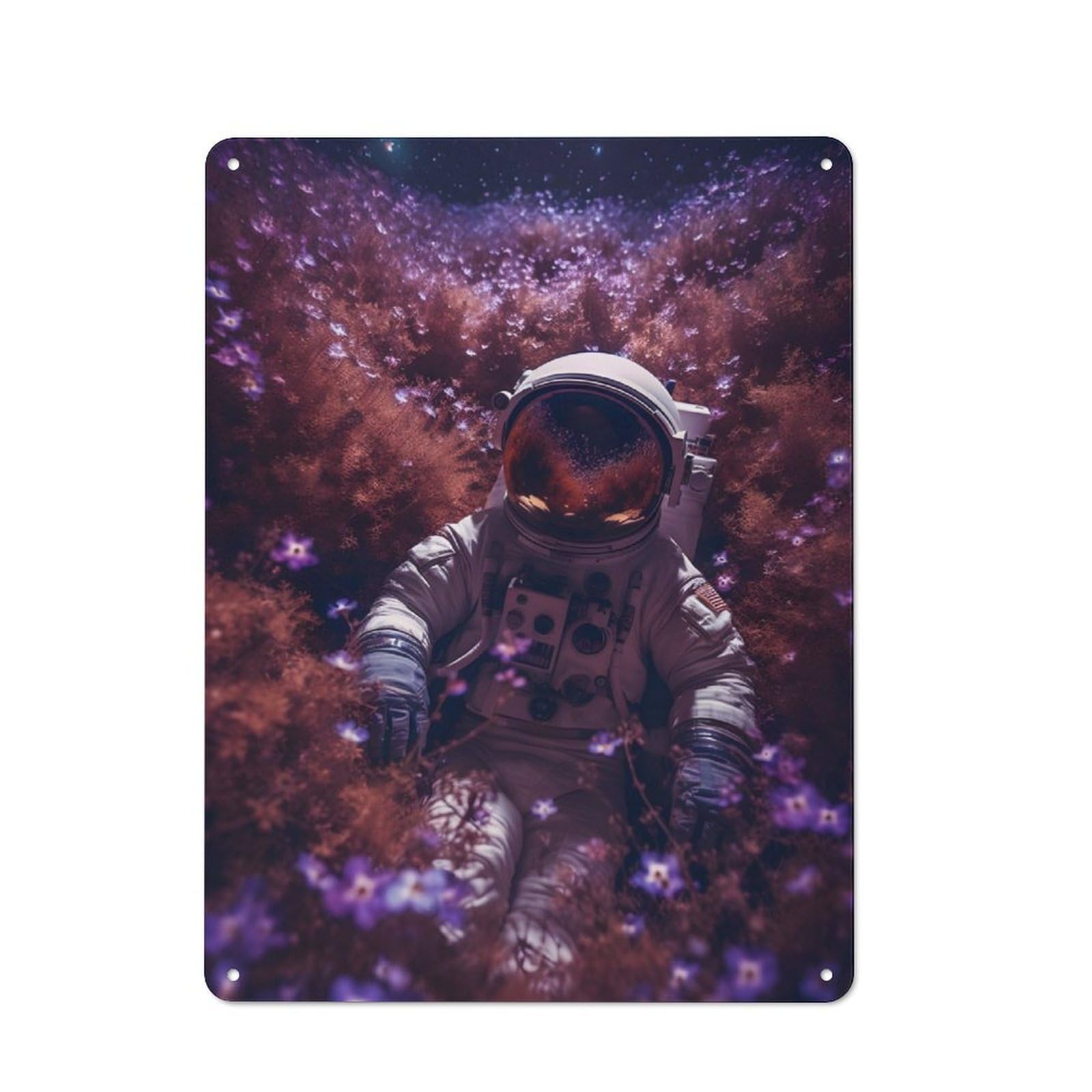 Junmoney Purple Cosmos Astronaut Vintage Metal Sign 40X30cm For Pub Or Café, For Collectors Of Vintage Metal Wall Decor