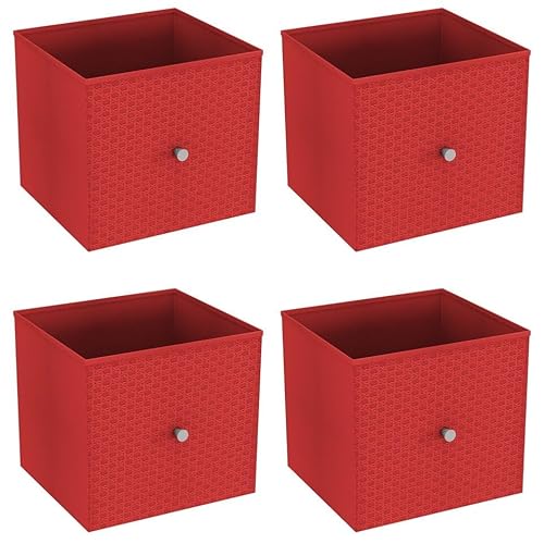 URBNLIVING Set of 1/4/6 Foldable 27cm Woven Fabric Storage Cube Box Drawer Insert Basket with Handle - Multi Colourful Collapsible Toy Arts & Crafts Bins, Durable and Lightweight for Home Office