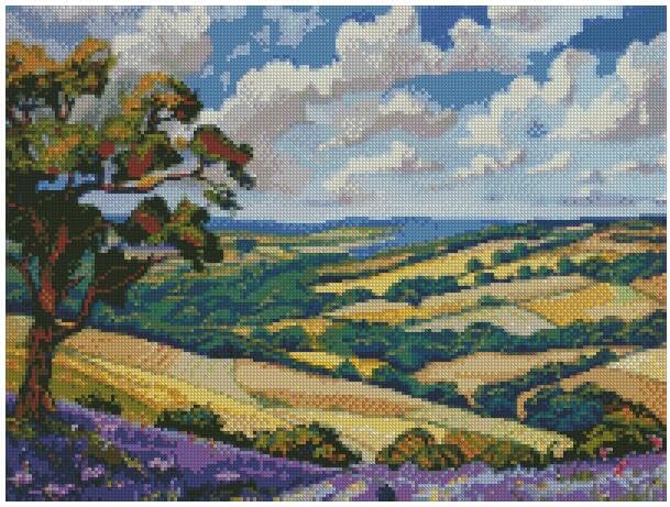 Kit broderie point de croix compté coton paysage d'été canevas 36x26 cm