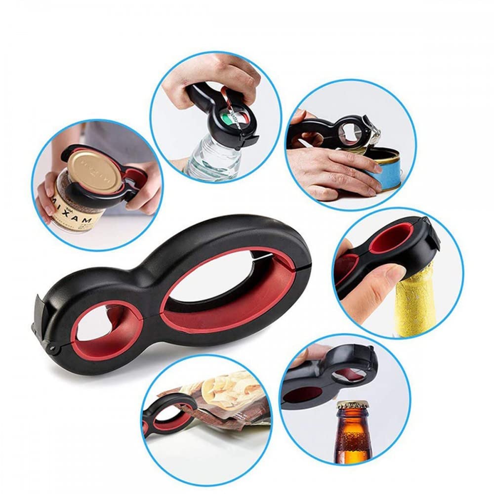 6 in 1 Can Opener Multi Purpose Screw Cap Bottle Openers Jar Lid Grip Kitchen Tool