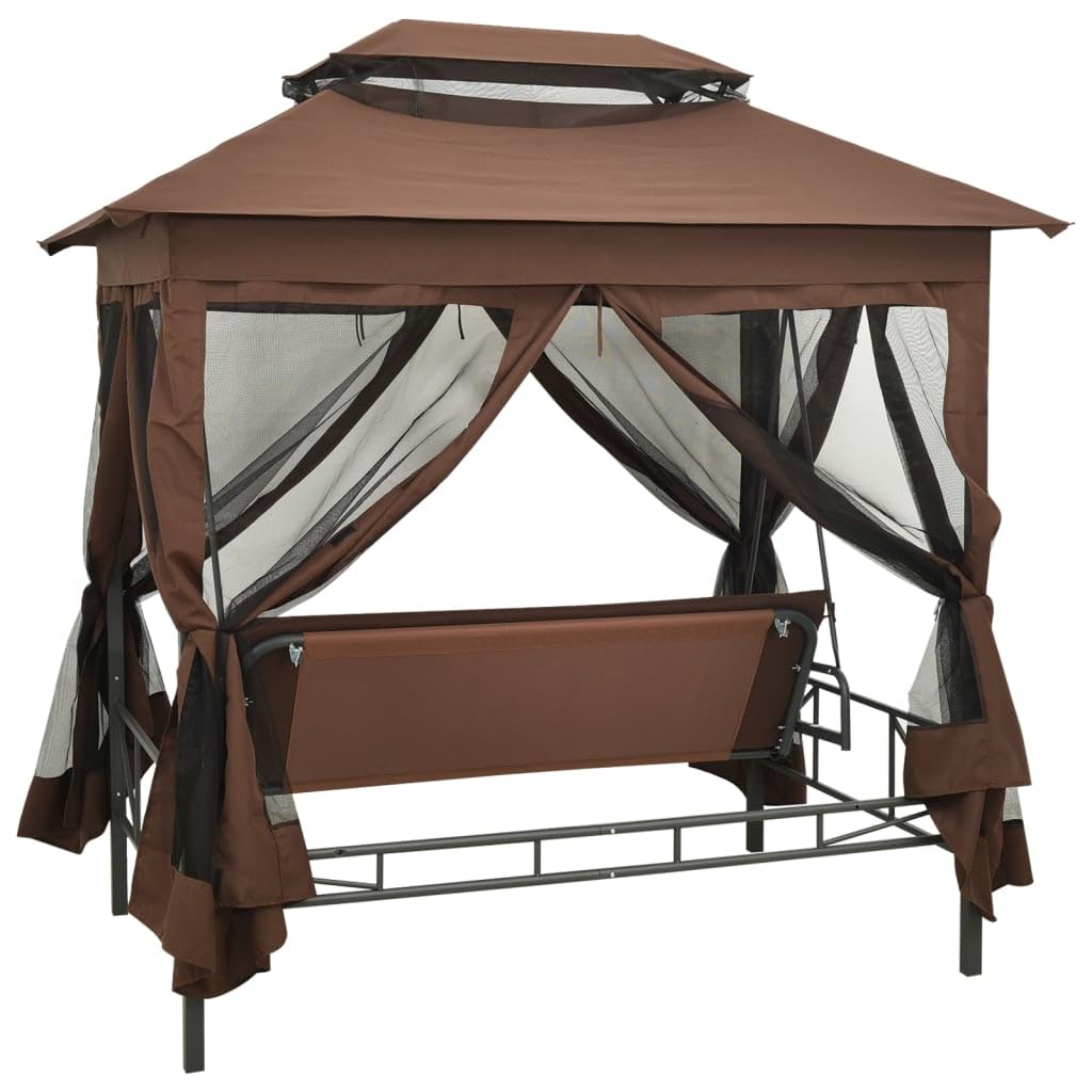 vidaXL Gazebo con Dondolo Caffè Letto da Giardino Tenda Parasole per Esterno