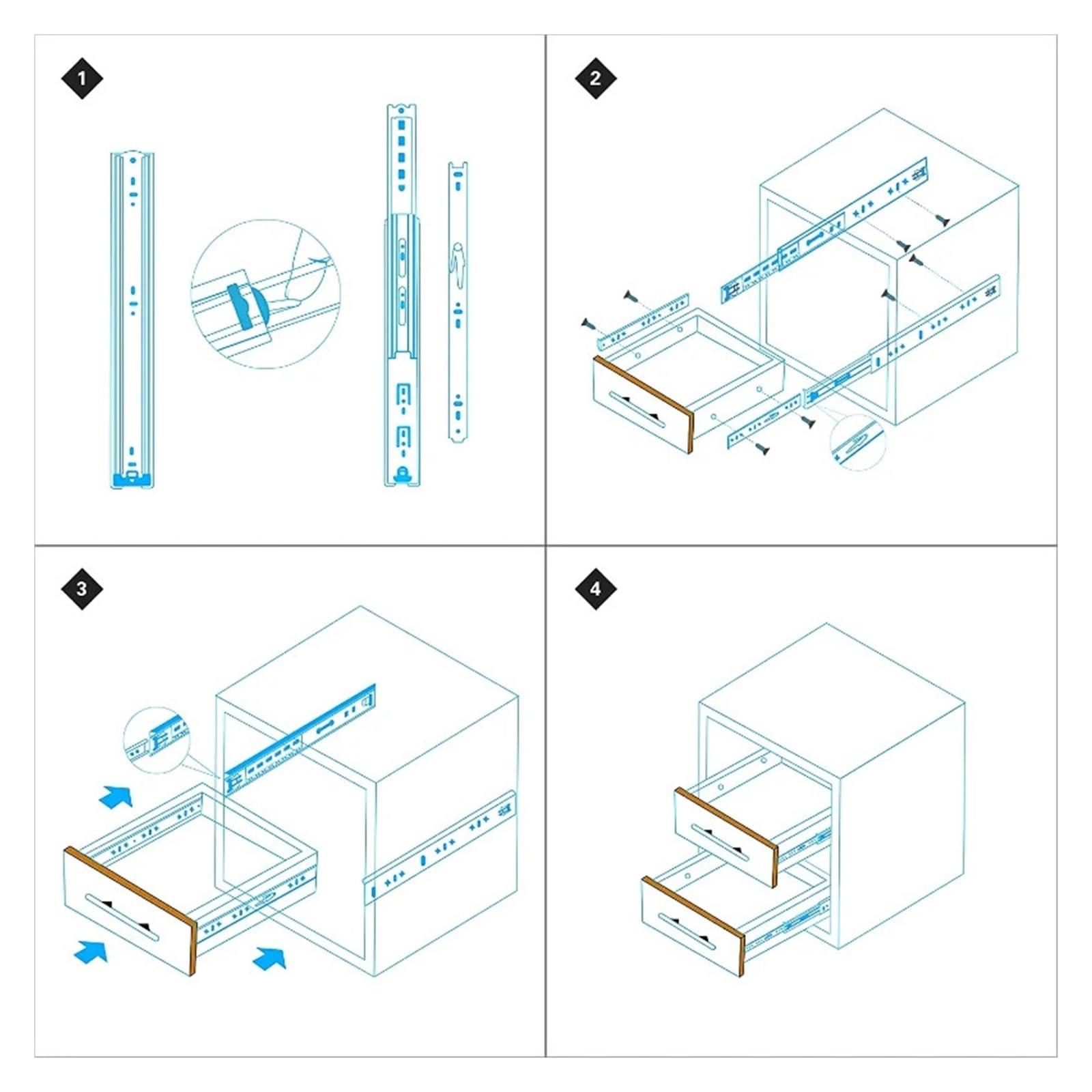Guide for cassetti for carichi pesanti da 53 mm - Capacità di carico di 120 kg, guide for cassetti lisce ad estrazione completa for armadi e scaffali(450mm)