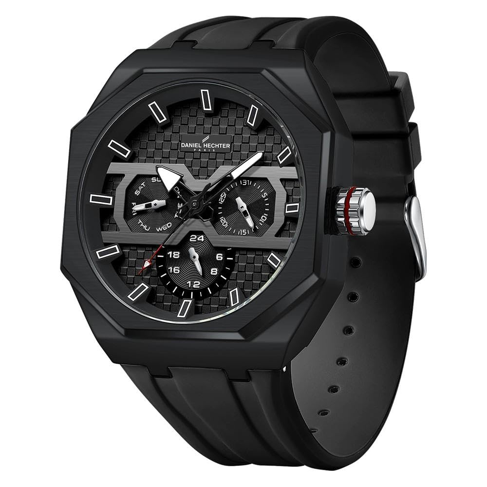 Paris kleber Collection Sporty Multifunction Watch for Men with Checkered Geometric Dial, Day & Date Display and Durable Silicon Strap-image-15
