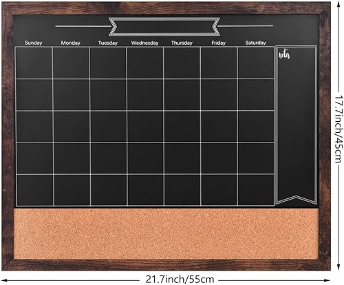 Miniatura 2 de TORASO Pizarra magnética con calendario, tablero de anuncios combinado de 18 x 22 pulgadas, pizarra de anuncios con marco marrón nogal (ZHHB-BN-4555)
