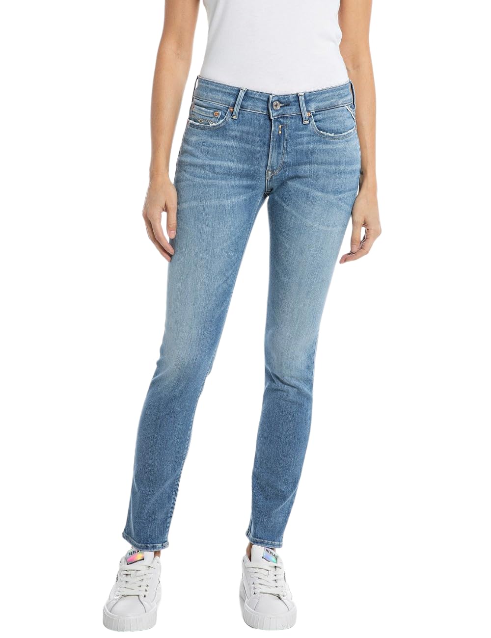 Replay Damen Jeans Luzien Skinny-Fit, Medium Blue 009-1 (Blau), 23W / 28L