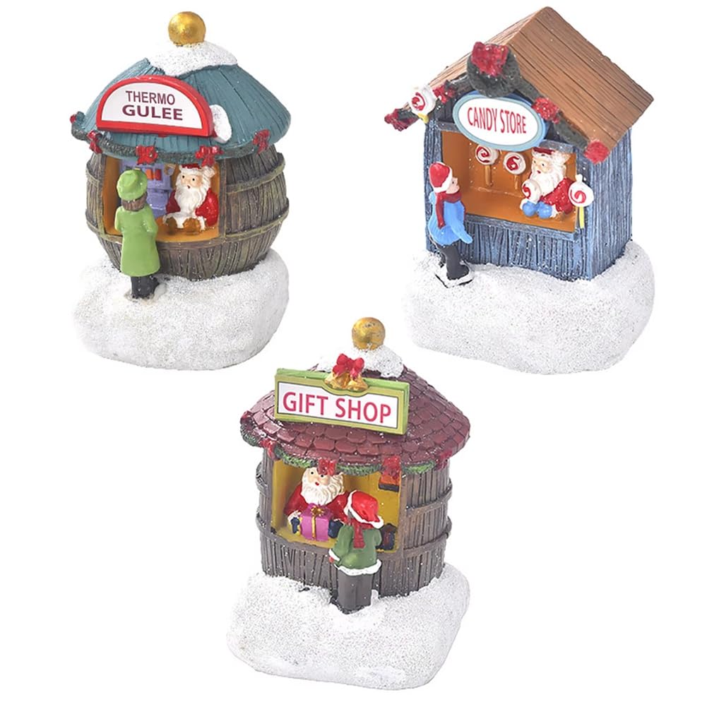 CTRLZS 3PCS Christmas Glowing House Scene House Santa Claus Holiday House Xmas Ornament Winter Scene for Home Desktop