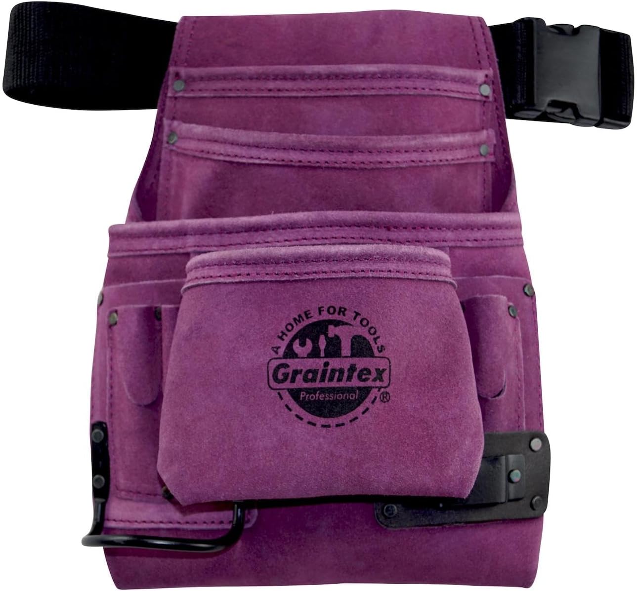 Graintex SS2032 10 Pocket Nail & Tool Pouch Purple Color Suede Leather with 2â€ Webbing Belt for Constructors, Electricians, Plumbers, Handymen