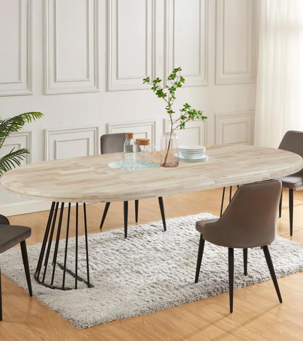 Home Heavenly® Mesa de Comedor Redonda Extensible Jail, Mesa Industrial con Tablero en Acabado Roble Natural y Estructura Metálica, 120 Extensible a hasta 200 cm de 4 a 10 comensales (Negra)