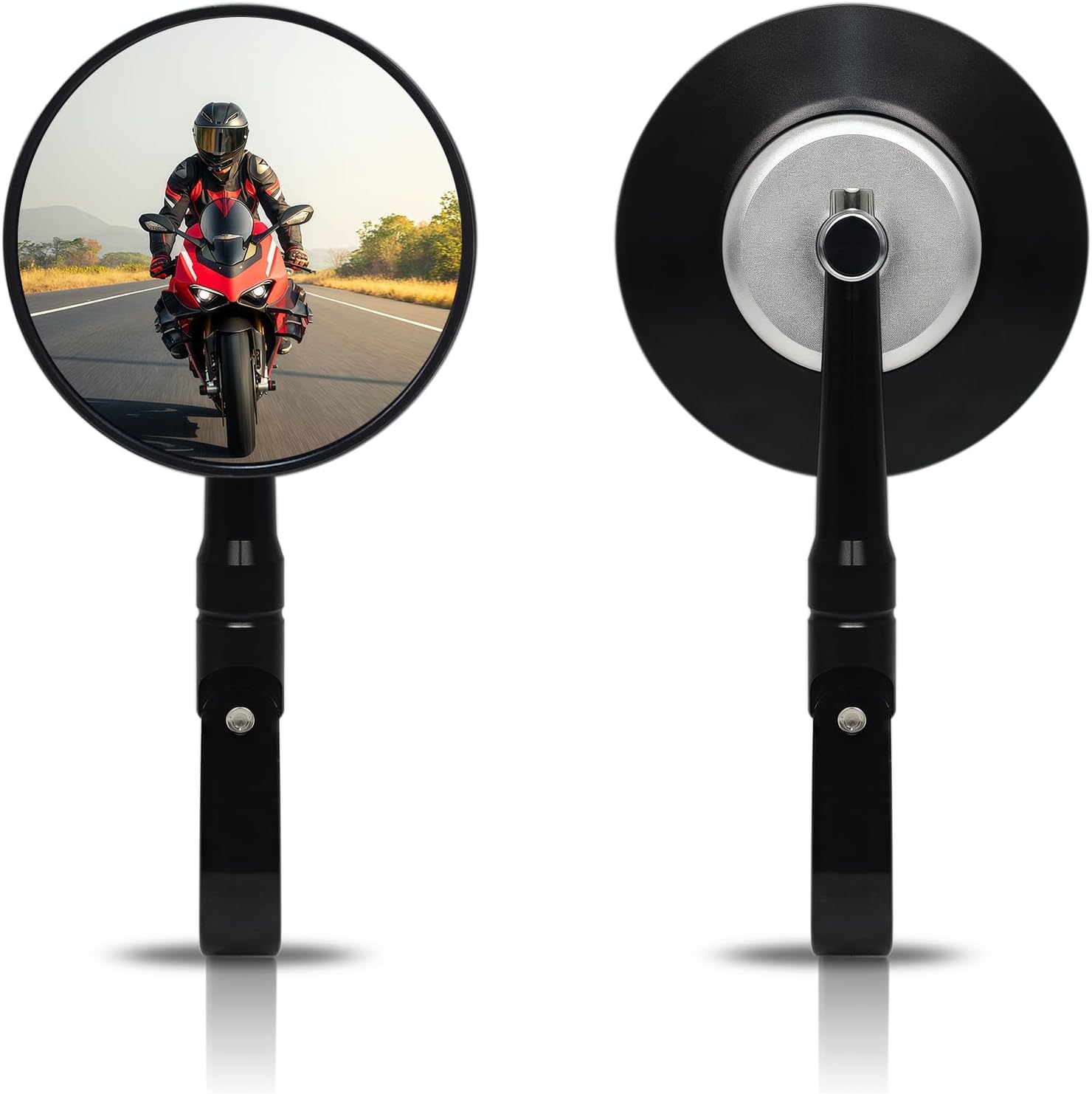 Universal Vintage Motorcycle Bar End Rear View Mirrors ATV Round Classic Retro Side Mirror Adjustable Compatible with 7/8" Handlebars - Black &Silver