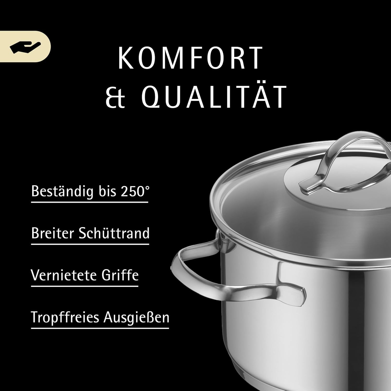 WMF Aparto Vorteils Topfset Induktion 6-teilig, Kochtopf Set mit Glasdeckel, Cromargan Edelstahl poliert, Induktions Töpfe Set unbeschichtet, spülmaschinengeeignet (Topf-Set, 6-teilig)