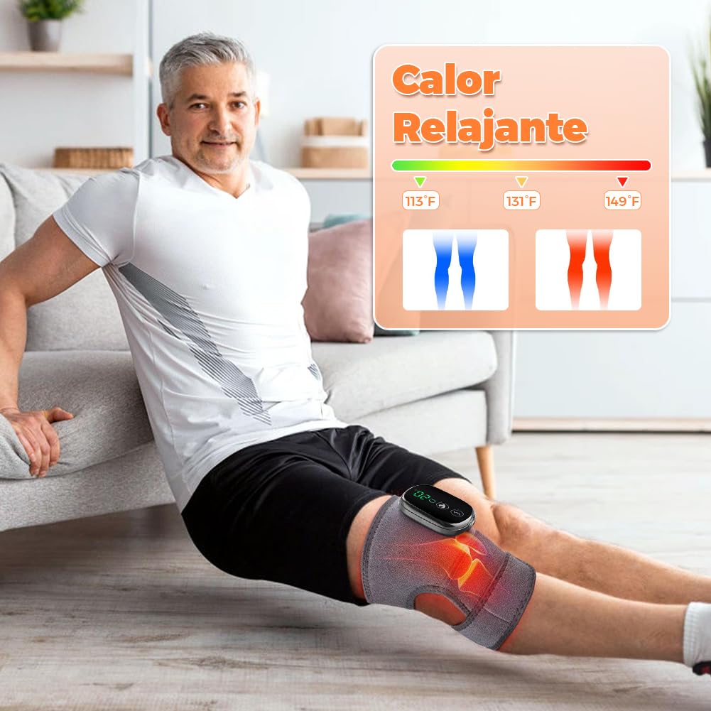Tiiyee Masajeador de Rodilla Inalámbrico, 3 en 1 Rodillera Térmica con Pantalla Táctil LED Masajeadora Rodilleras Electrica de Rodillera Masajeadora para Hombro Codo Aliviar la Tensión Muscular