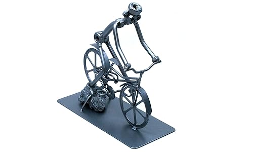 Bike Gifts For Men - Bicycle Ornament - Classic Gym Sculpture Felt Metal Nuts And Bolt Figures - Ride Desktop Statue - Modern Dad Decorative
