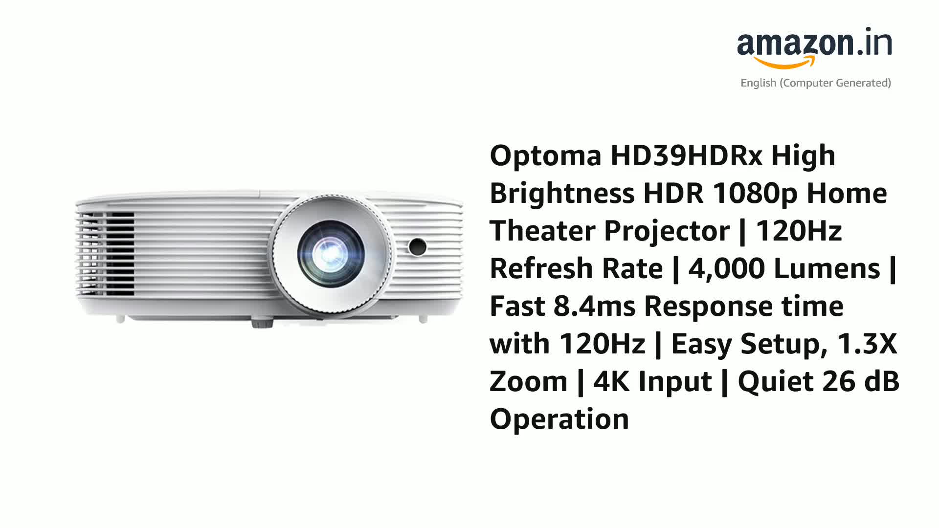 Optoma HD39HDRx High Brightness HDR 1080p Home Theater Projector