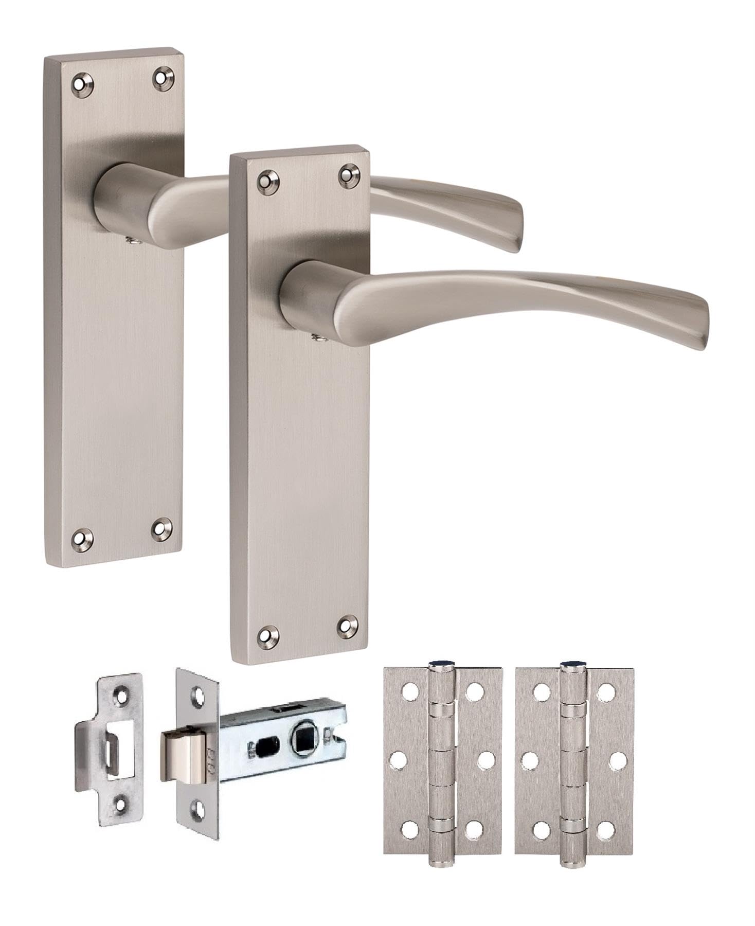 Golden Grace 1 Pair Victorian Astrid Internal Door Handle Sets Satin Nickel 150 x 40mm with 2.5" Latch & Hinges