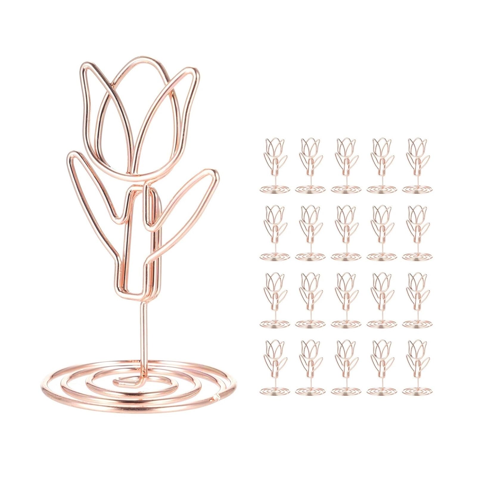Gwyzax Table Number Holders 50Pack Table Number Holder Photo Clips Tulip Shaped Sign Stand Name Card for Centerpieces Wedding Birthday Party Home(Rose gold)