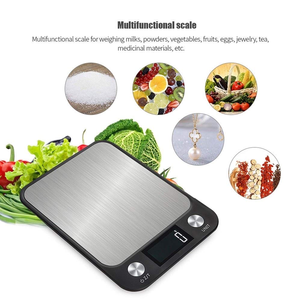 Balanza digital de cocina multifunción de acero inoxidable para pesar alimentos, báscula electrónica postal con pantalla LCD retroiluminada para cocina/joyería/laboratorio/repostería/medicamentos