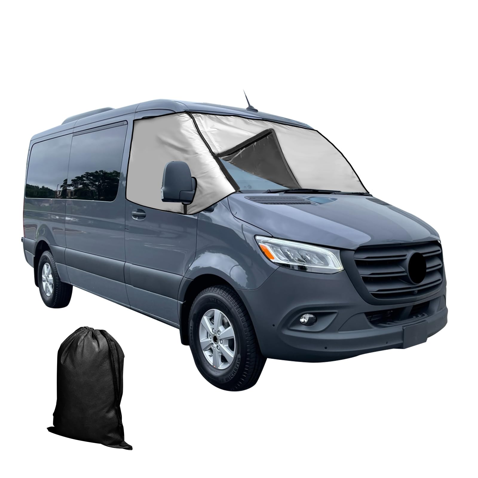 JOJOCY Cubierta para parabrisas delantero para Mercedes Sprinter 2019-2025, tela Oxford gruesa 210D desmontable, cubierta para parabrisas de coche, protección solar, protección contra el hielo, polvo