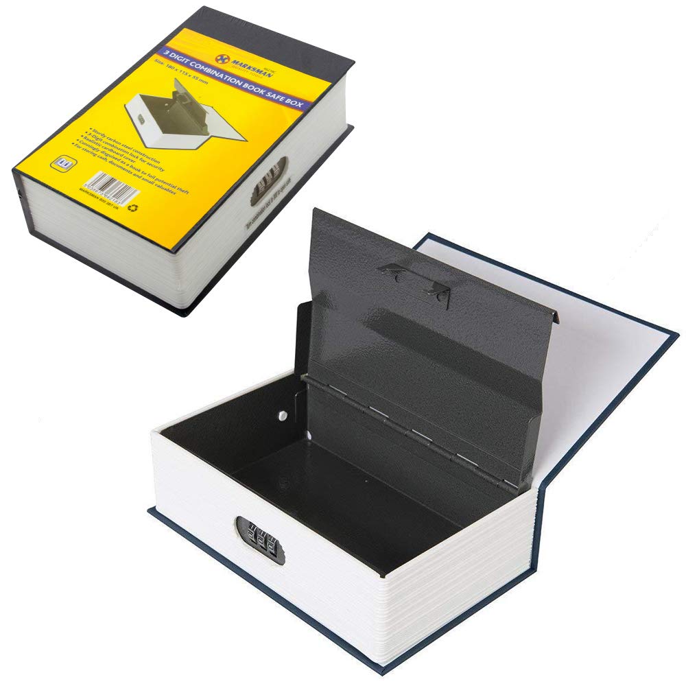 NEW 3 DIGIT COMBINATION PORTABLE BOOK SAFE BOX SAFES MONEY PHONE CARDS COVER METAL | SECURITY | CASH BOX | HOME | OFFICE | BUSINESS| MONEY | VALUABLES | JEWELLERY | PORTABLE