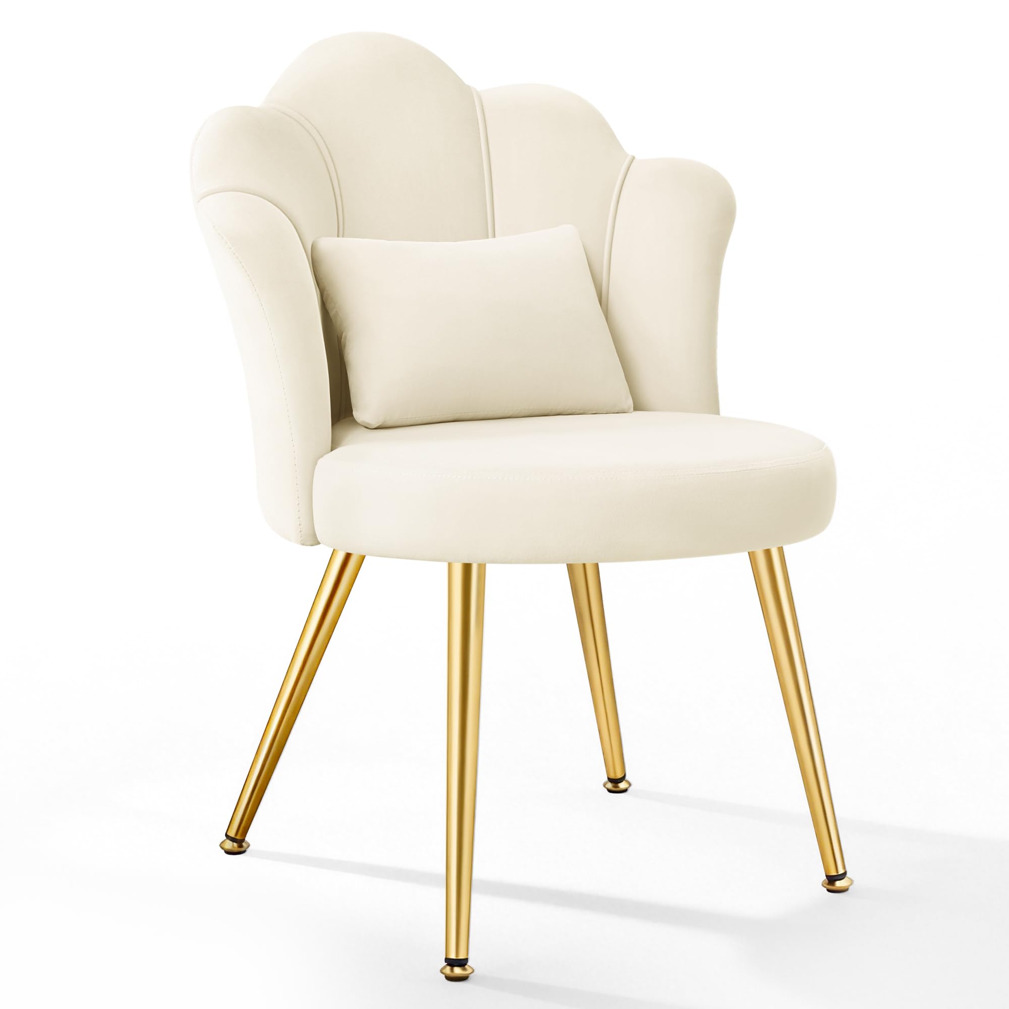 BestGlory Petal Makeup Vanity Chair with Back, Flower Chair Comfy No Wheels for Girls Women, Makeup Chair with Golden Metal Legs & Lumbar Pillow for Living Room/Makeup Room/Bedroom/Home Office - Beige