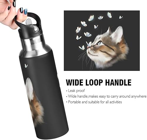 Miniatura 4 de ALAZA Botella de agua con diseño de gato lindo con mariposa y tapa de pajilla, aislada al vacío, termo de acero inoxidable, 32 onzas