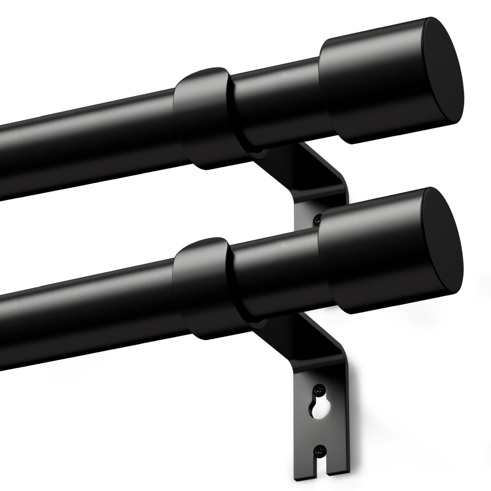 Time Forest Black(Upgraded Version) Black Curtain Poles For Eyelet Curtains Metal Extendable Curtain Rod Adjustable Voile Curtain Poles For Windows Door (Black, 76-305Cm, A2, 2Pcs）
