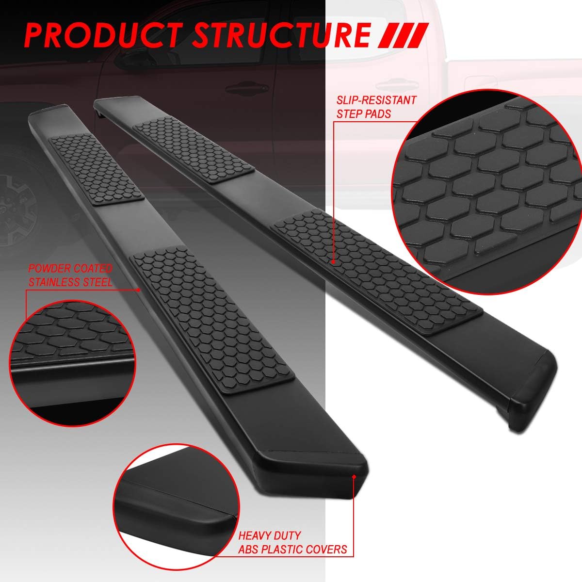 Auto Dynasty Running Boards Compatible with 2005-2022 Toyota Tacoma Double/Crew Cab, Stainless Steel Side Step Nerf Bars, 5 Inches Step Bars, Black Powdercoated