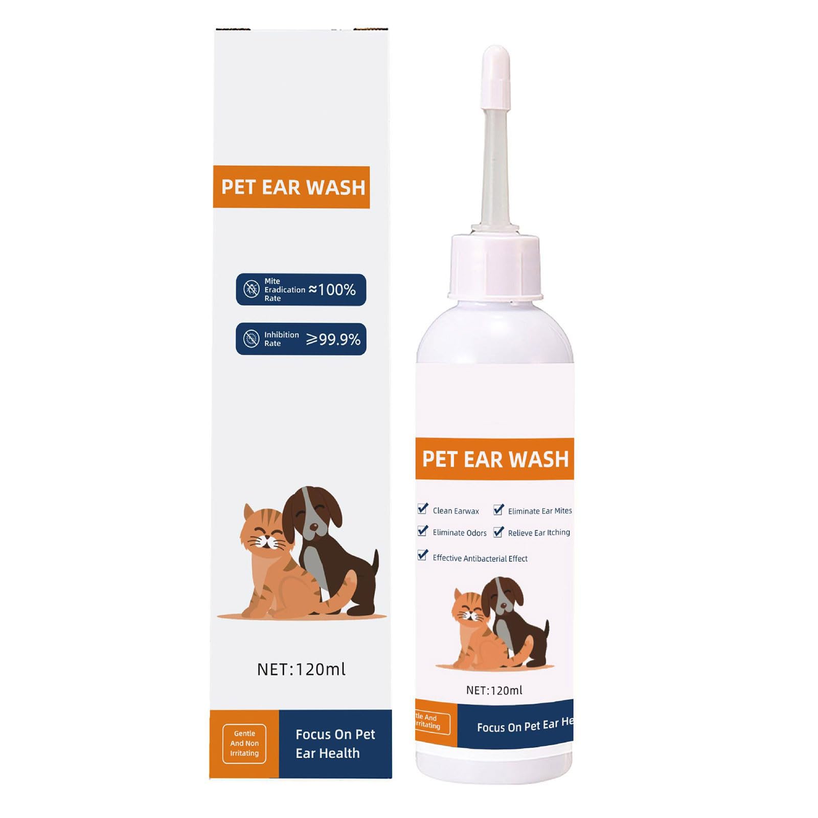 Generisch 2026 Gotas de limpieza de cerumen para gatos y perros, limpieza de oídos, solución de limpieza del conducto auditivo, 120 ml (blanco, 16 cm)