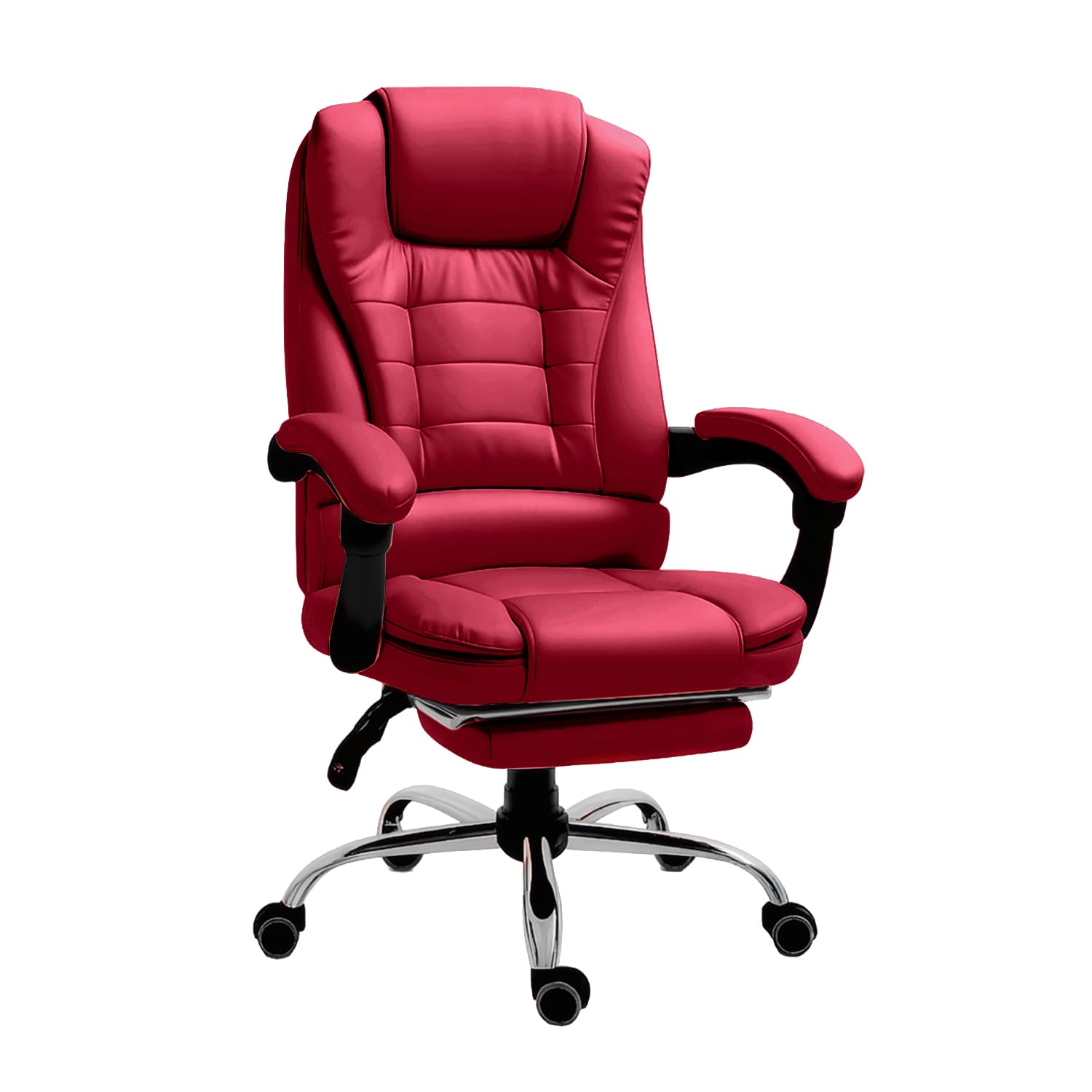 RMF Sedia Ufficio Ergonomica Professionale Reclinabile, Sedia Scrivania Seduta Comoda e Rilassante con Poggiapiedi - Poltrona Relax con Ruote Girevoli Altezza Regolabile (Rossa)