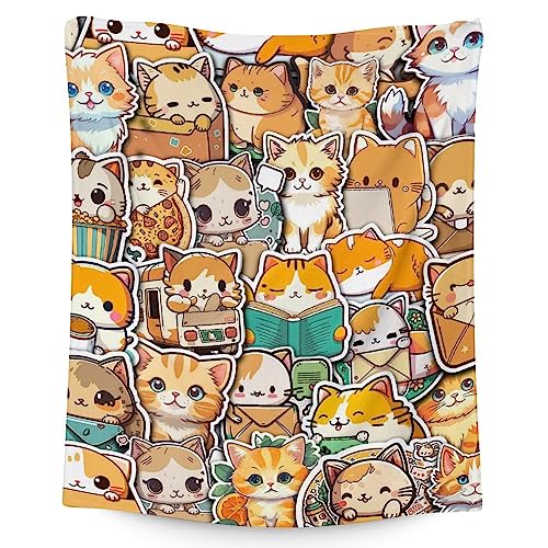 Cat Blanket Gifts - 40"x50" Cute Throw for Kids & Adults - Yellow Soft Fuzzy Blankets for Bed, Couch & Living Room