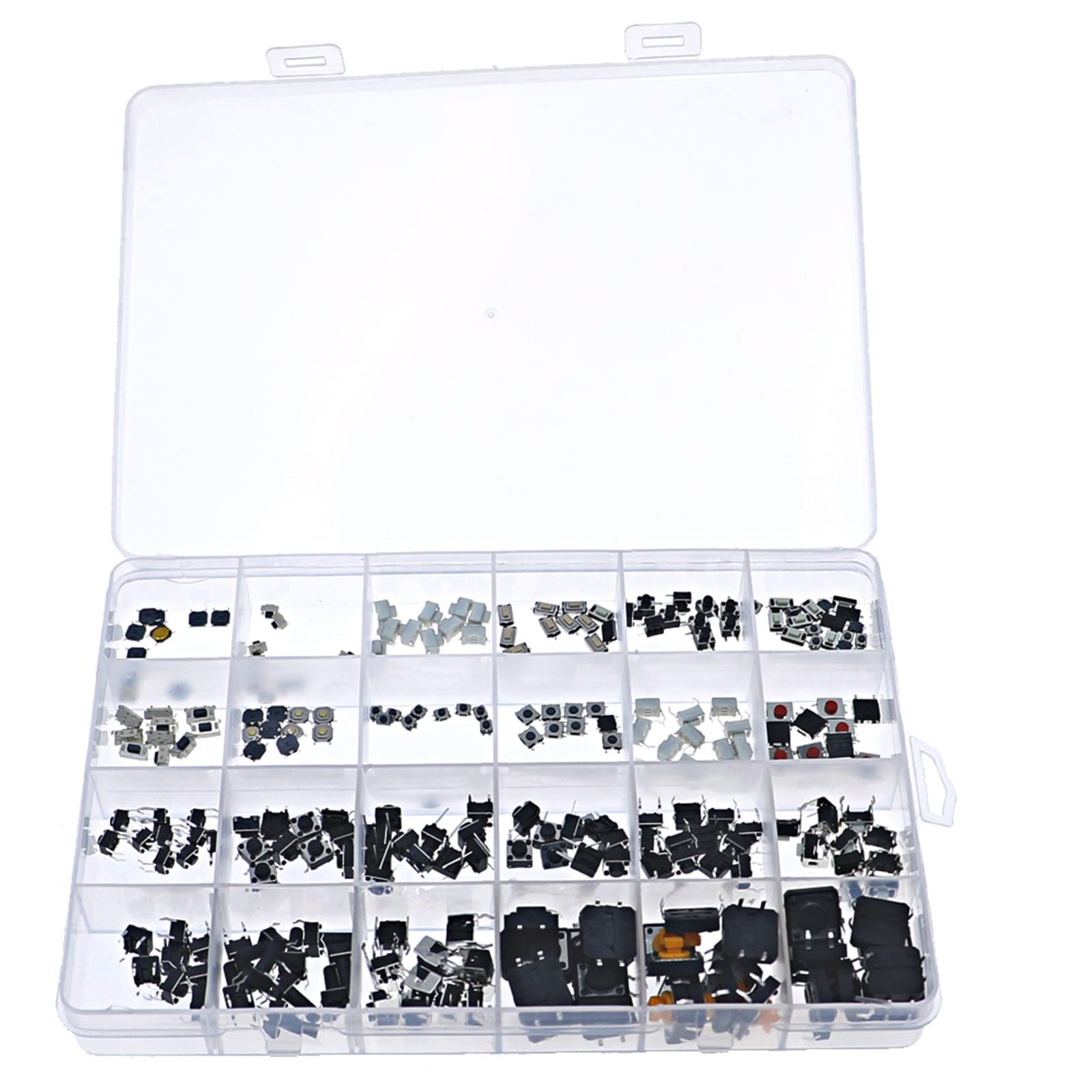 250 Stück 25-Typ-Mikroschalter, Verschiedene Drucktasten-Taktschalter, Reset-Mini-Blattschalter, SMD, DIP, 2 x 4, 3 x 6, 4 x 4, 6 x 6, DIY-Mix-Box-Set