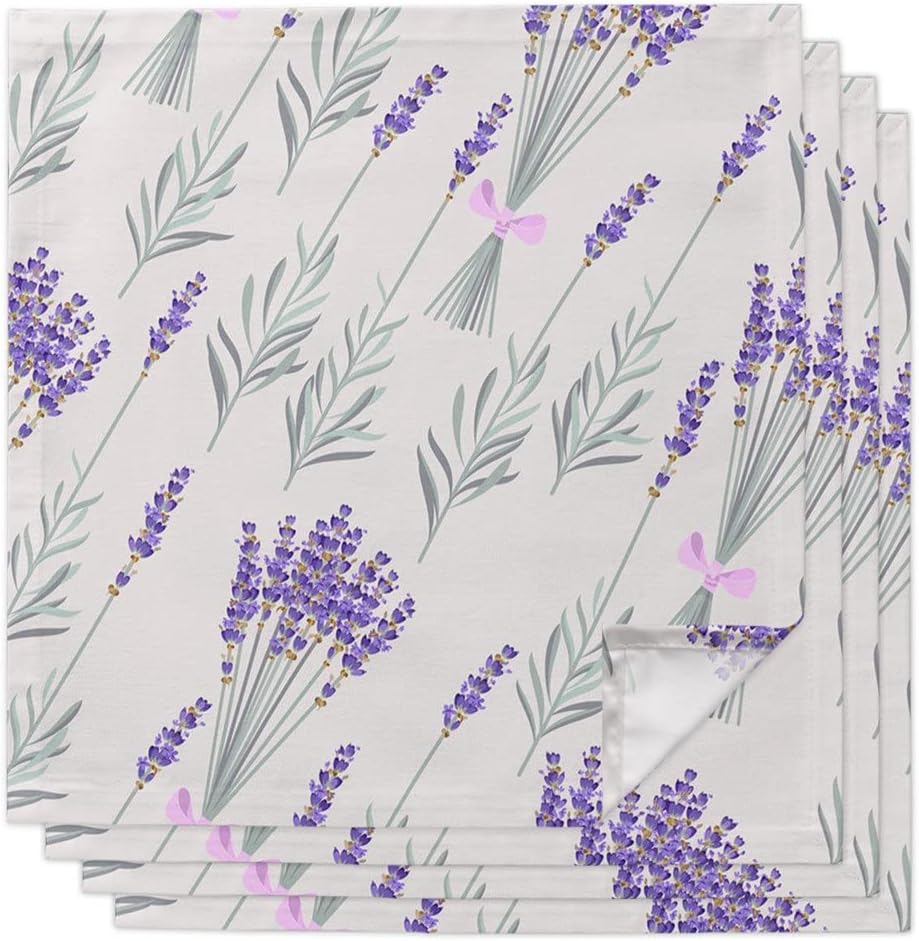 Lavender Flowers Leaves Table Napkin Cloth Set for Party Wedding Kitchen Dinner Napkins(4pcs)