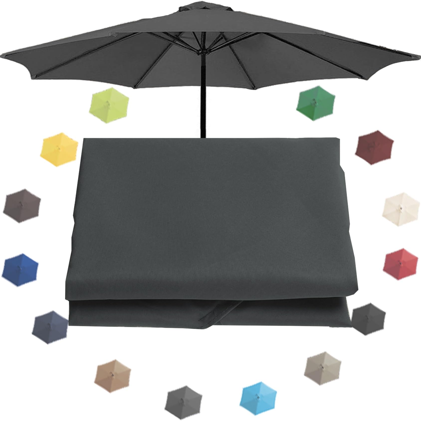 Replacement Parasol Canopy, Umbrella Replacement Cloth, Replacement Top Canopy For Umbrella Replacement Fabric Garden Parasol Canopy Cover For 200cm/270cm/300cm(6.6ft/9ft/10ft)(Color:Gray,Size:300cm(9
