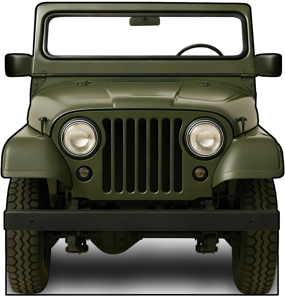 Large Army Green Off-Road Truck Cardboard Cutout for Kids & Adults – 46” x 44” Foldable Photo Booth Prop, Premium Corrugated Board, Safari Adventure Car Design, Birthday Party, Classroom Decorations