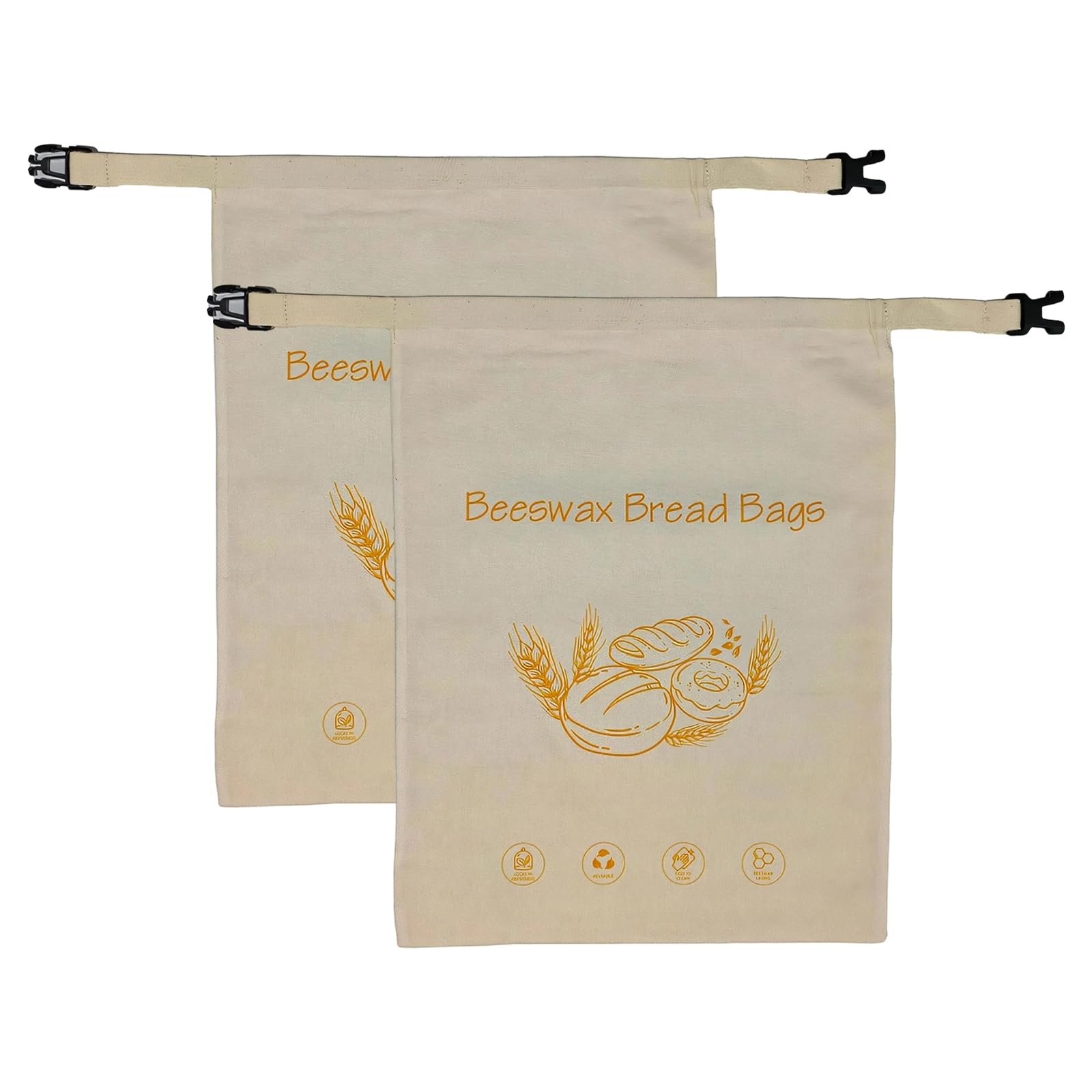 Sustainable Food Grade Bees Waxes Bread Wrap Cotton Fabric Fabric Bag for Bakery Snacks Storage with Elastic Band Organic Cotton Bees Waxes Food Storage Bag with Elastic Band and Carabiner Sustainable